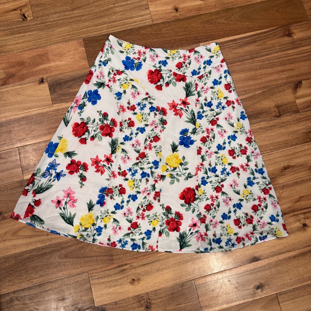 Calvin Klein Floral A-Line Skirt - Red, Blue, Yellow